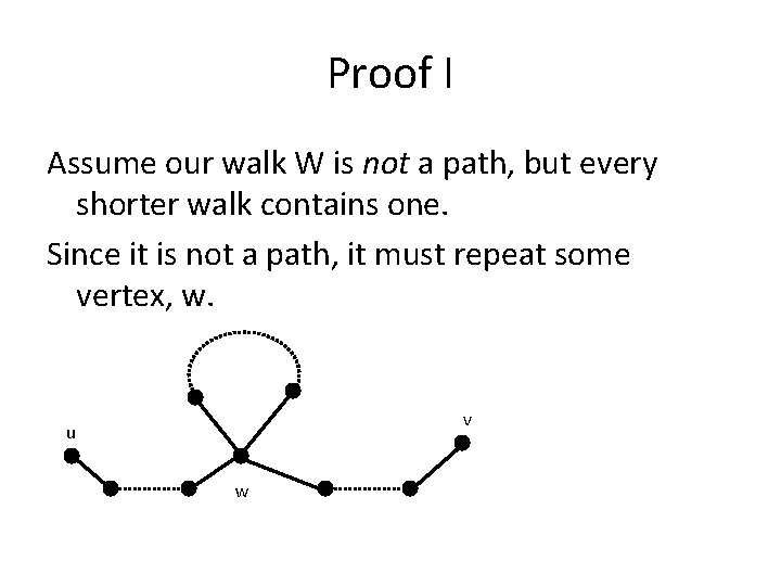 Proof I Assume our walk W is not a path, but every shorter walk Proof I Assume our walk W is not a path, but every shorter walk