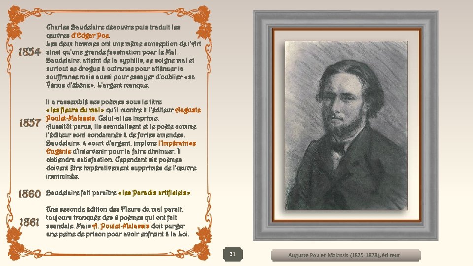 1854 1857 Charles Baudelaire découvre puis traduit les œuvres d’Edgar Poe. Les deux hommes