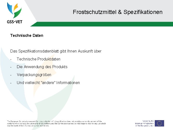 Frostschutzmittel & Spezifikationen Technische Daten Das Spezifikationsdatenblatt gibt Ihnen Auskunft über - Technische Produktdaten