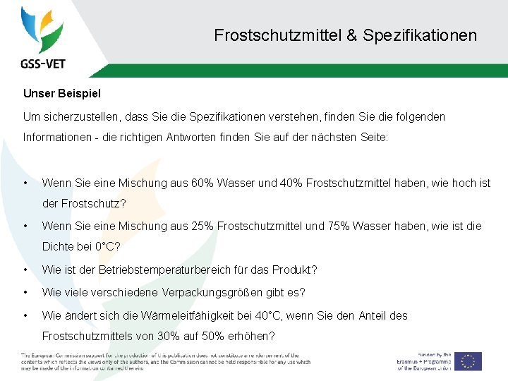 Frostschutzmittel & Spezifikationen Unser Beispiel Um sicherzustellen, dass Sie die Spezifikationen verstehen, finden Sie