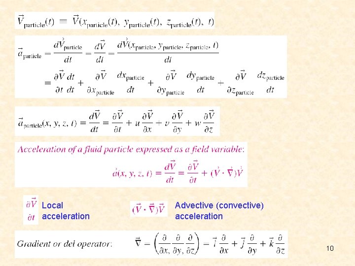 Local acceleration Advective (convective) acceleration 10 