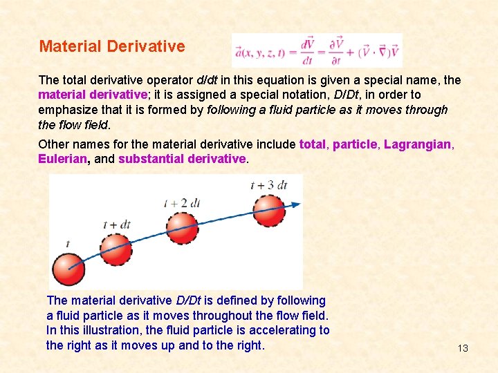 Material Derivative The total derivative operator d/dt in this equation is given a special