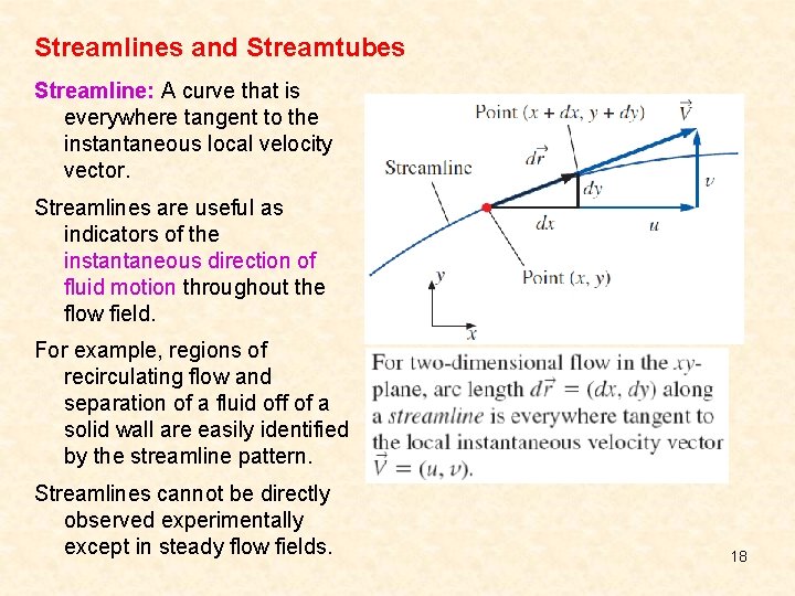 Streamlines and Streamtubes Streamline: A curve that is everywhere tangent to the instantaneous local