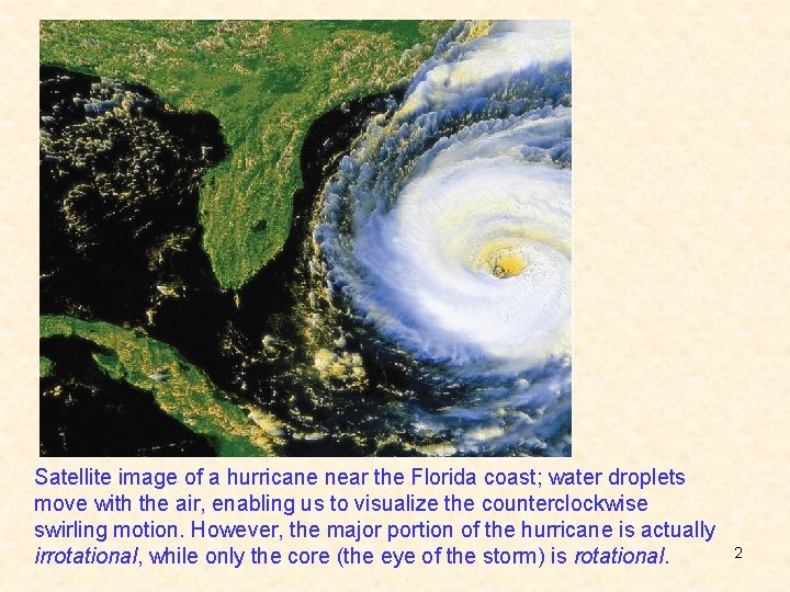 Satellite image of a hurricane near the Florida coast; water droplets move with the