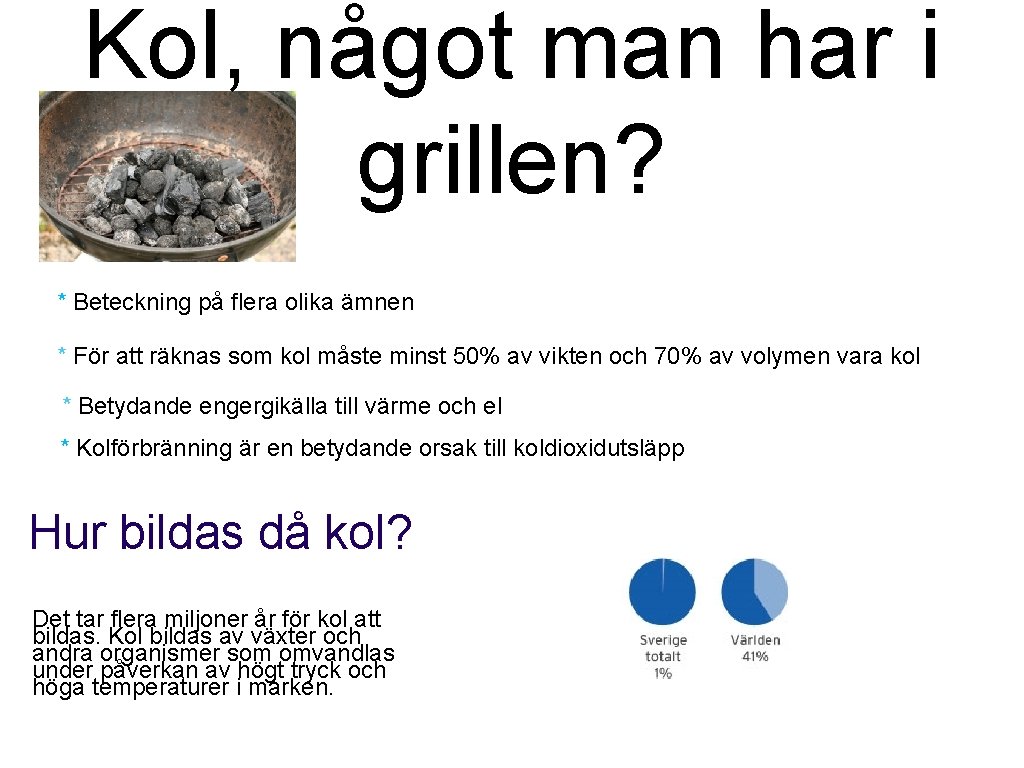 Kol, något man har i grillen? * Beteckning på flera olika ämnen * För