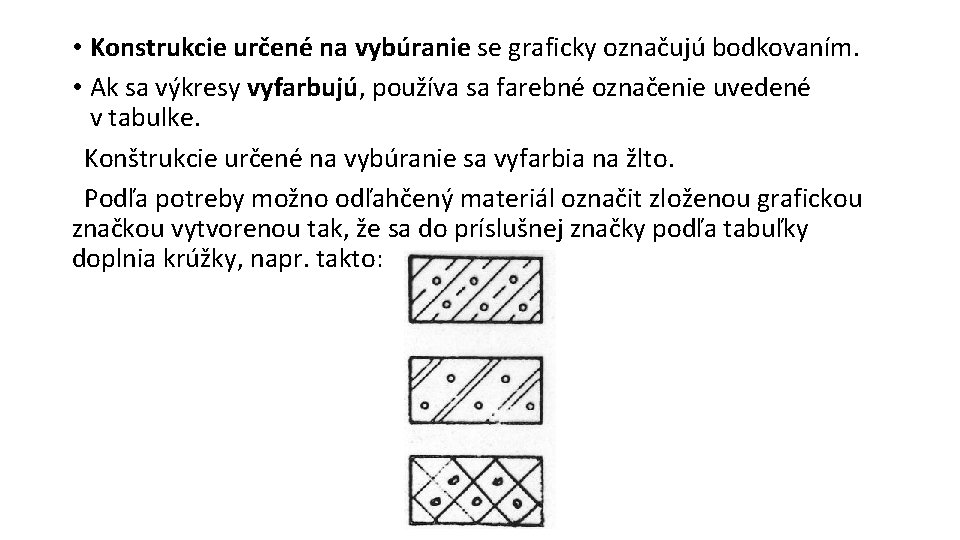  • Konstrukcie určené na vybúranie se graficky označujú bodkovaním. • Ak sa výkresy