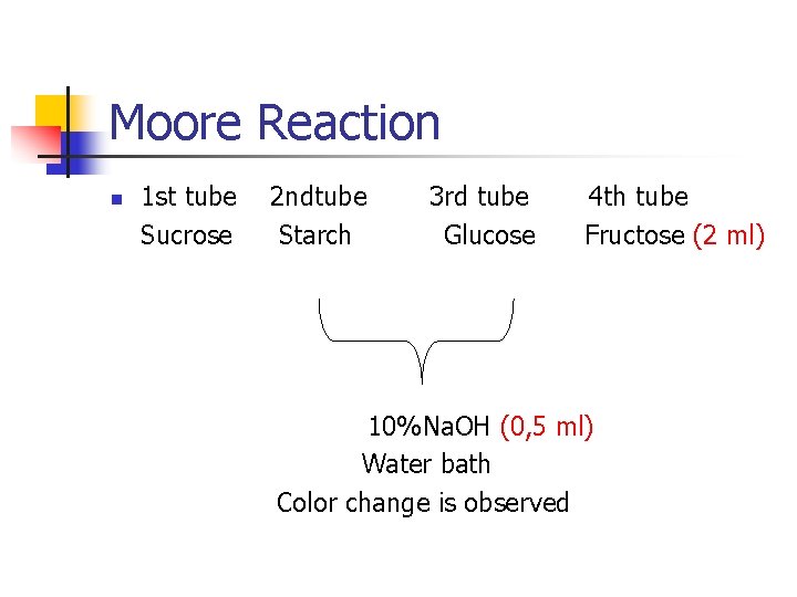 Moore Reaction n 1 st tube 2 ndtube 3 rd tube 4 th tube