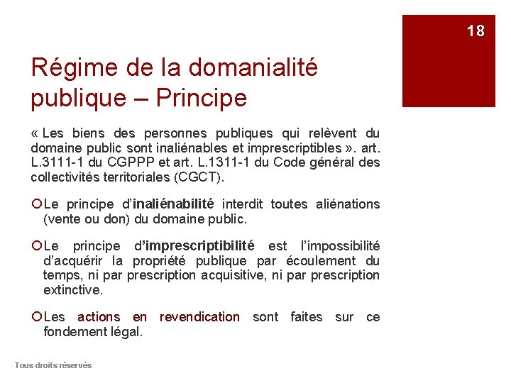 18 Régime de la domanialité publique – Principe « Les biens des personnes publiques