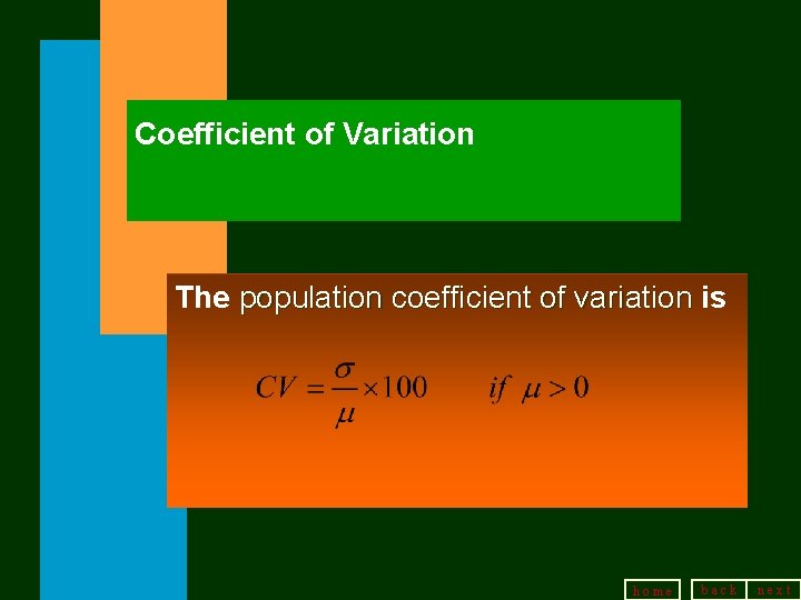 Coefficient of Variation The population coefficient of variation is home back next 