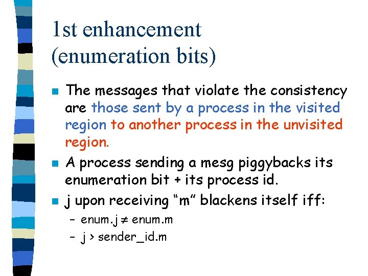 1 st enhancement (enumeration bits) n n n The messages that violate the consistency