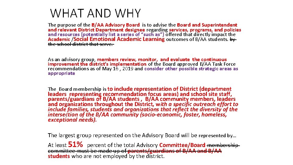 WHAT AND WHY The purpose of the B/AA Advisory Board is to advise the