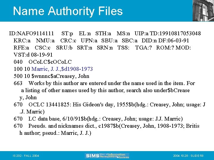 Name Authority Files ID: NAFO 9114111 ST: p EL: n STH: a MS: n