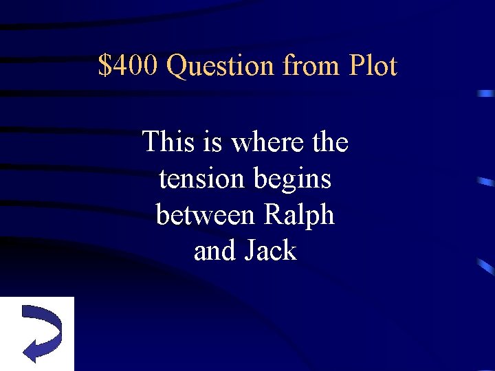 $400 Question from Plot This is where the tension begins between Ralph and Jack