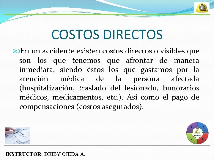 COSTOS DIRECTOS En un accidente existen costos directos o visibles que son los que