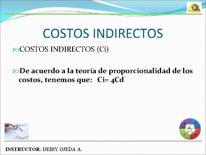 COSTOS INDIRECTOS (Ci) De acuerdo a la teoría de proporcionalidad de los costos, tenemos