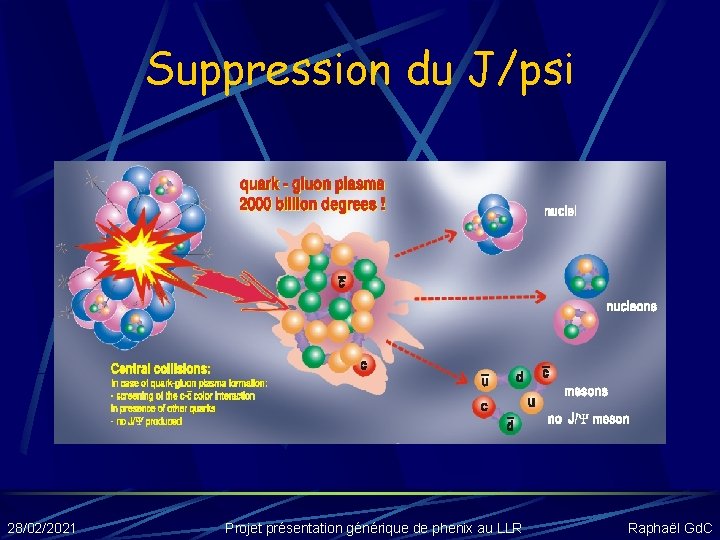 Suppression du J/psi 28/02/2021 Projet présentation générique de phenix au LLR Raphaël Gd. C