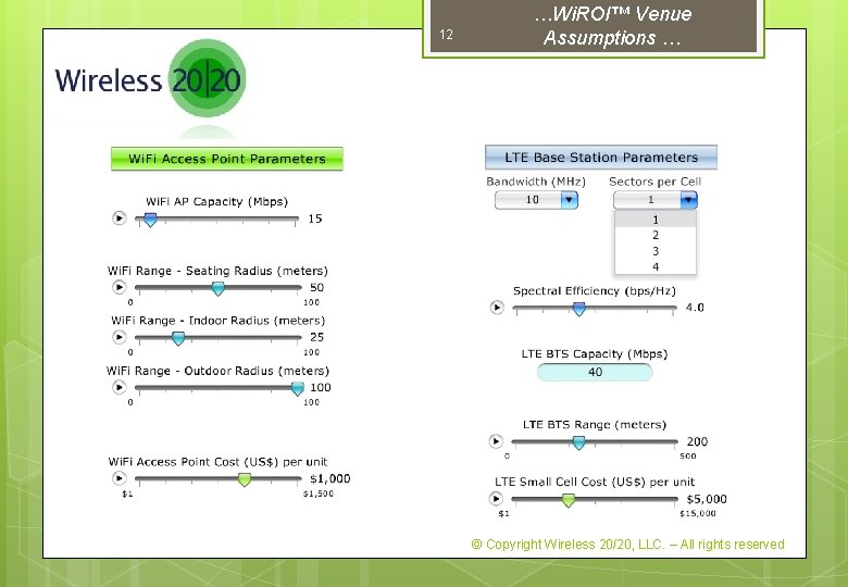 12 …Wi. ROI™ Venue Assumptions … © Copyright Wireless 20/20, LLC. – All rights