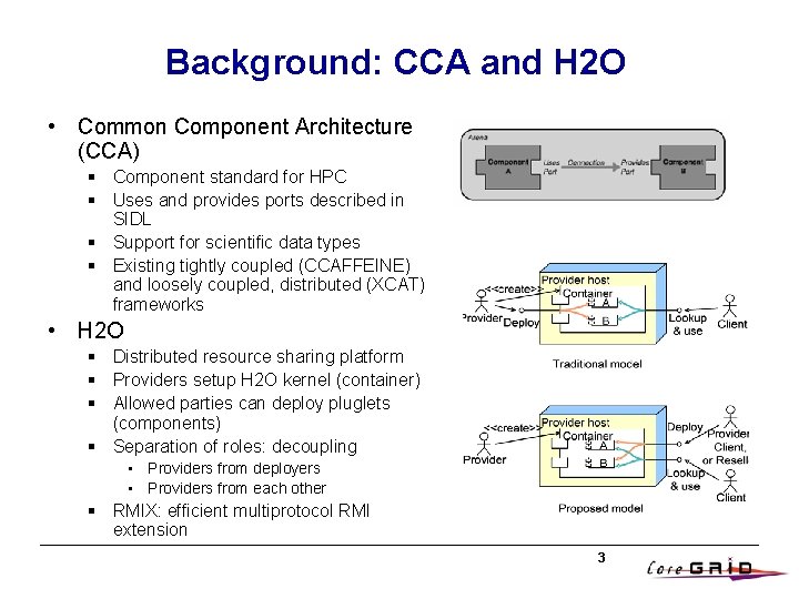 Background: CCA and H 2 O • Common Component Architecture (CCA) § Component standard