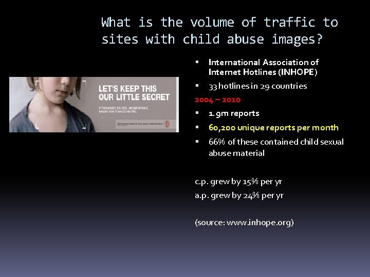 What is the volume of traffic to sites with child abuse images? International Association