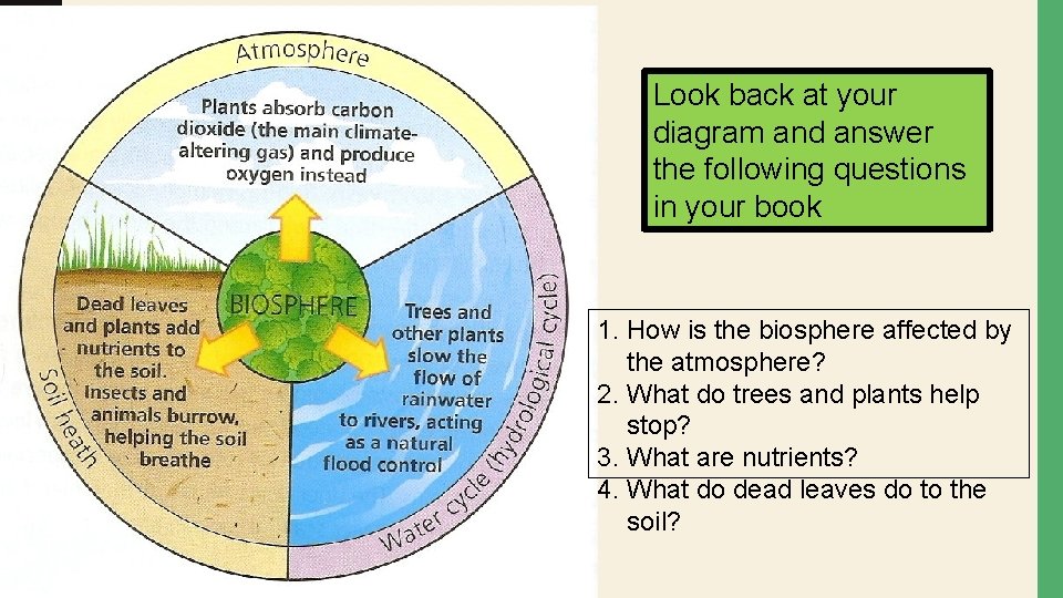 Look back at your diagram and answer the following questions in your book 1.