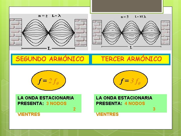 SEGUNDO ARMÓNICO TERCER ARMÓNICO f = 2 f 0 f = 3 f 0