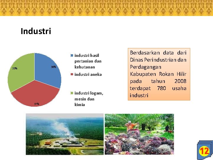Industri 30% 33% industri hasil pertanian dan kehutanan industri aneka 37% industri logam, mesin
