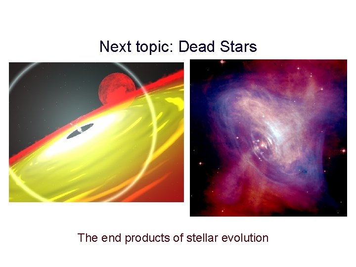 Next topic: Dead Stars The end products of stellar evolution 