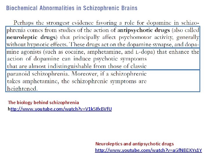 The biology behind schizophrenia http: //www. youtube. com/watch? v=V 1 k. SIfx. BVf. U