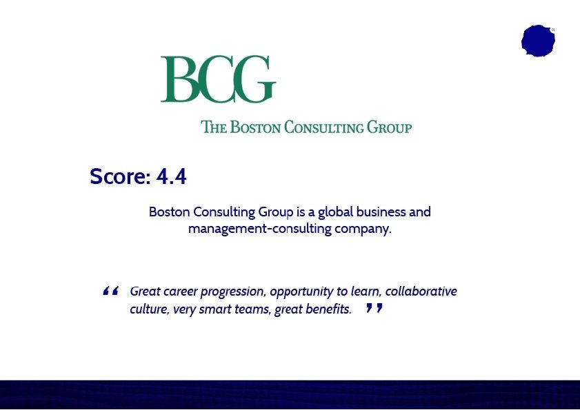 Boston Consulting Group (logo) Score: 4. 4 (Put this in nice big text) Boston