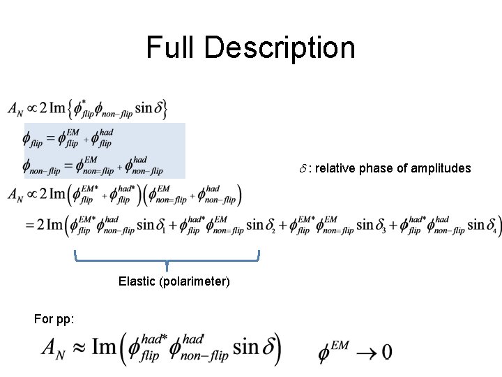 Full Description d : relative phase of amplitudes Elastic (polarimeter) For pp: 