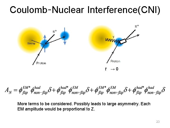 Coulomb-Nuclear Interference(CNI) p+ p+ t　→ 0 More terms to be considered. Possibly leads to