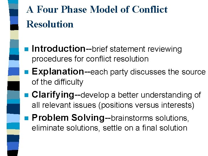 A Four Phase Model of Conflict Resolution n Introduction--brief statement reviewing procedures for conflict
