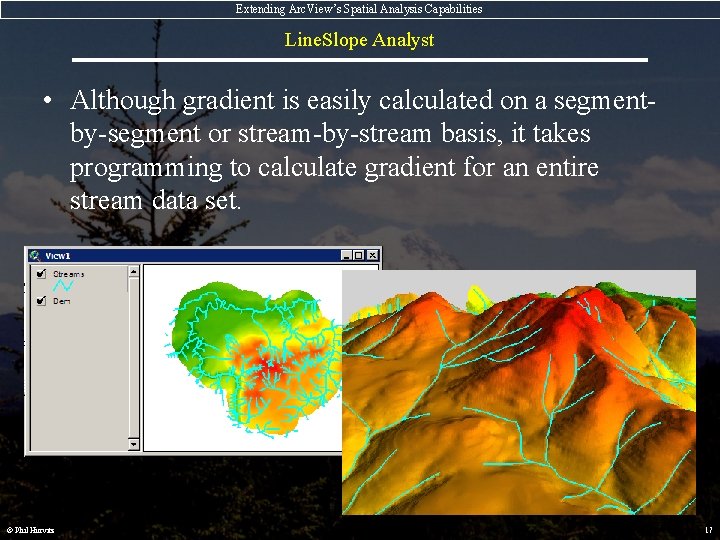 Extending Arc. View’s Spatial Analysis Capabilities Line. Slope Analyst • Although gradient is easily