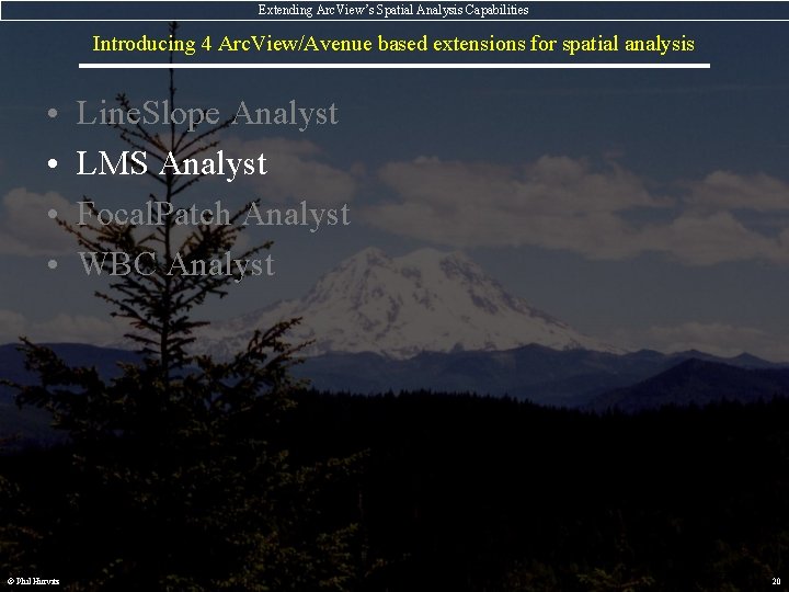 Extending Arc. View’s Spatial Analysis Capabilities Introducing 4 Arc. View/Avenue based extensions for spatial