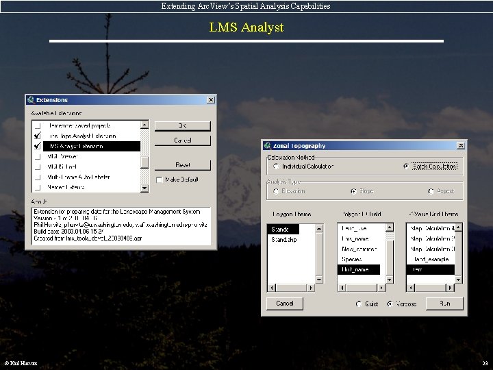 Extending Arc. View’s Spatial Analysis Capabilities LMS Analyst © Phil Hurvitz 23 
