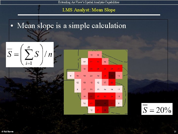 Extending Arc. View’s Spatial Analysis Capabilities LMS Analyst: Mean Slope • Mean slope is