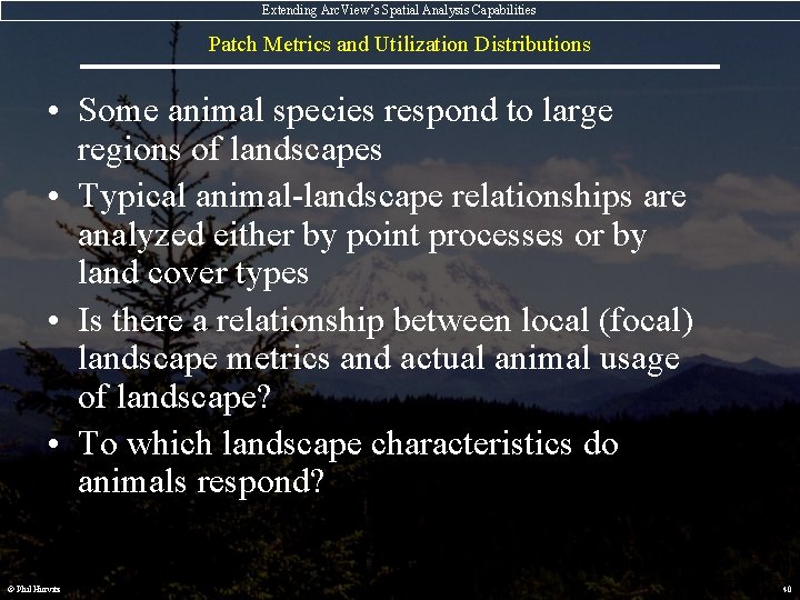 Extending Arc. View’s Spatial Analysis Capabilities Patch Metrics and Utilization Distributions • Some animal