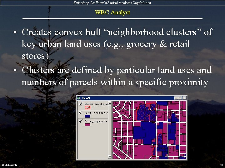 Extending Arc. View’s Spatial Analysis Capabilities WBC Analyst • Creates convex hull “neighborhood clusters”