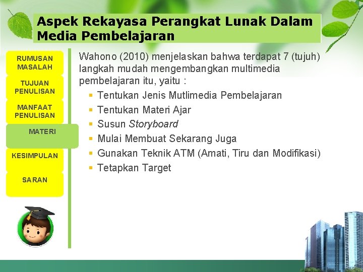 Aspek Rekayasa Perangkat Lunak Dalam Media Pembelajaran RUMUSAN MASALAH TUJUAN PENULISAN MANFAAT PENULISAN MATERI