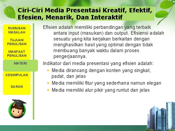 Ciri-Ciri Media Presentasi Kreatif, Efektif, Efesien, Menarik, Dan Interaktif RUMUSAN MASALAH TUJUAN PENULISAN MANFAAT