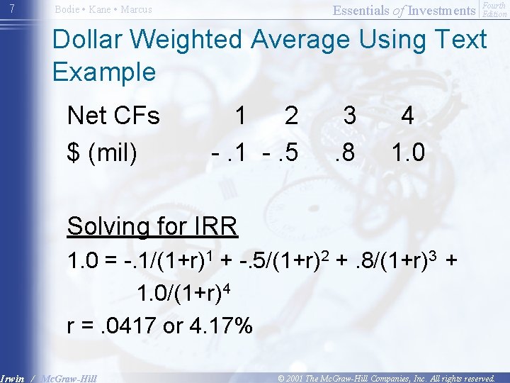 7 Essentials of Investments Bodie • Kane • Marcus Fourth Edition Dollar Weighted Average