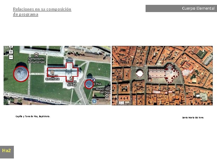 Relaciones en su composición de programa Capilla y Torre de Pisa, Baptisterio. Ha 2