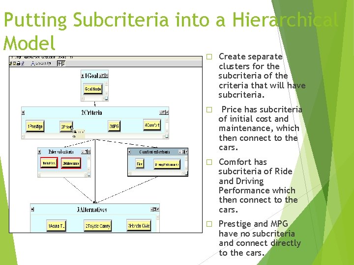 Putting Subcriteria into a Hierarchical Model Create separate � clusters for the subcriteria of