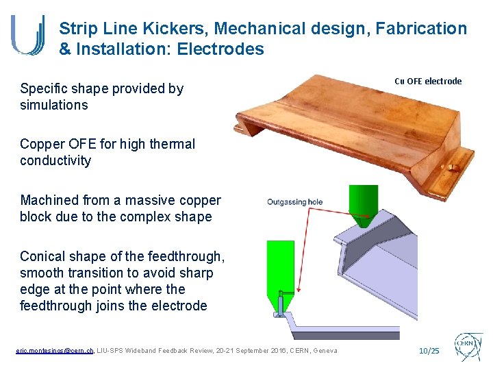 Strip Line Kickers, Mechanical design, Fabrication & Installation: Electrodes Specific shape provided by simulations