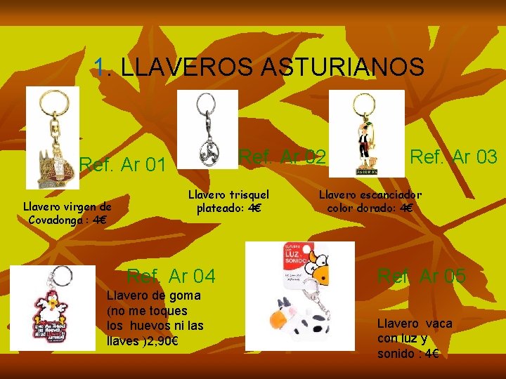 1. LLAVEROS ASTURIANOS Ref. Ar 02 Ref. Ar 01 Llavero virgen de Covadonga :