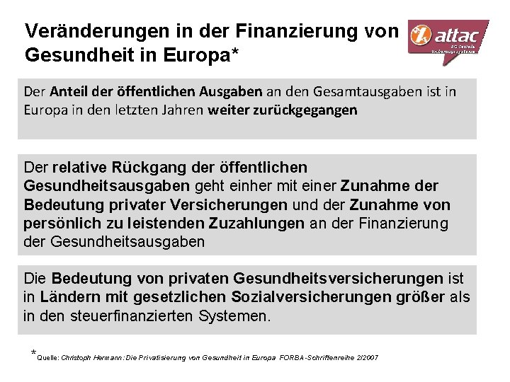 Veränderungen in der Finanzierung von Gesundheit in Europa* Der Anteil der öffentlichen Ausgaben an