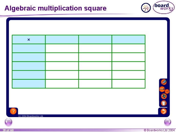 Algebraic multiplication square 39 of 60 © Boardworks Ltd 2004 