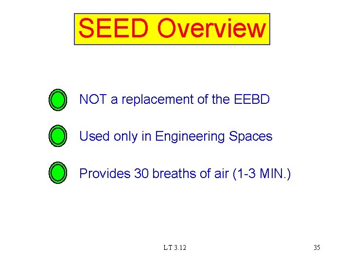 SEED Overview NOT a replacement of the EEBD Used only in Engineering Spaces Provides