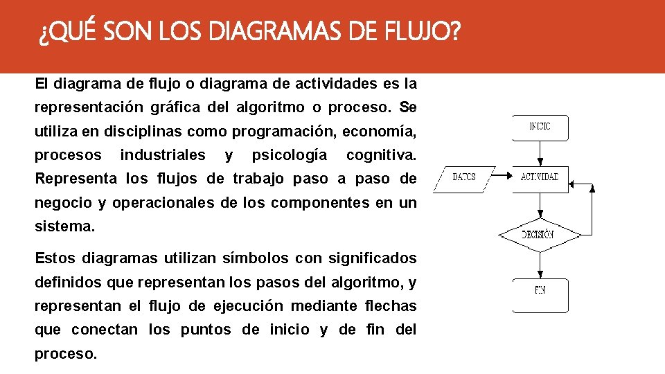 ¿QUÉ SON LOS DIAGRAMAS DE FLUJO? El diagrama de flujo o diagrama de actividades