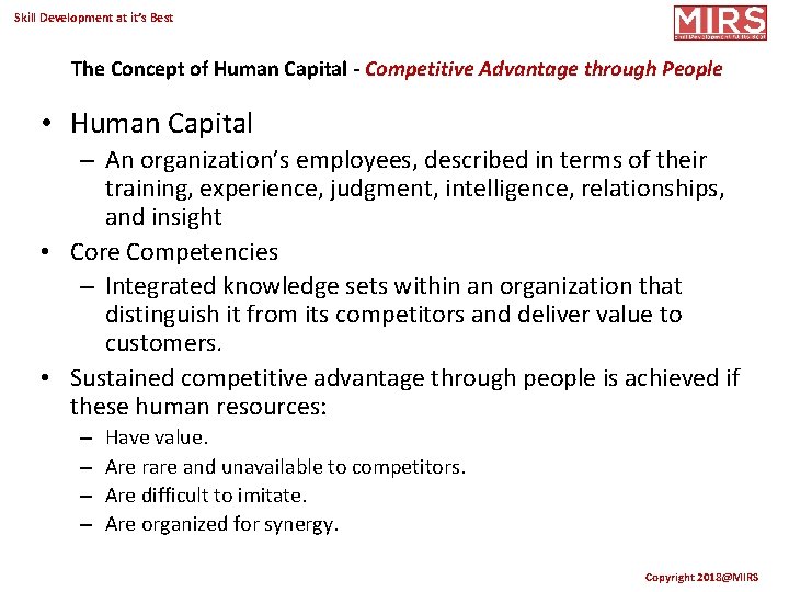 Skill Development at it’s Best The Concept of Human Capital - Competitive Advantage through
